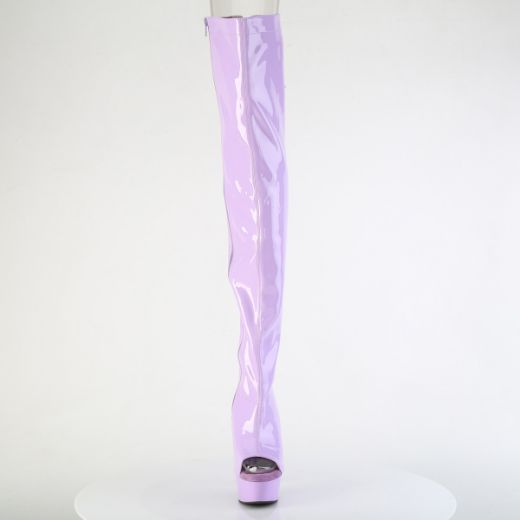Product image of Pleaser DELIGHT-3017 Lavender Str. Pat/Lavender 6 Inch Heel 1 3/4 Inch PF Open Toe/Heel Thigh High Boot Side Zip