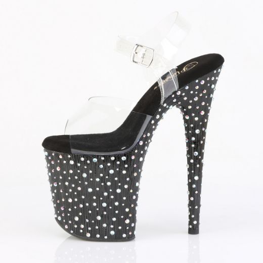 Product image of Pleaser STARDANCE-808 Clr/Blk-Slv Multi RS 8 Inch Heel 4 Inch PF Ankle Strap Sandal