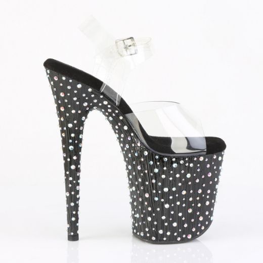 Product image of Pleaser STARDANCE-808 Clr/Blk-Slv Multi RS 8 Inch Heel 4 Inch PF Ankle Strap Sandal