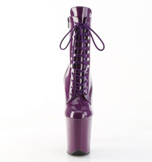 Product image of Pleaser FLAMINGO-1020 Purple Pat/Purple 8 Inch Heel 4 Inch PF Lace-Up Ankle Boot Side Zip