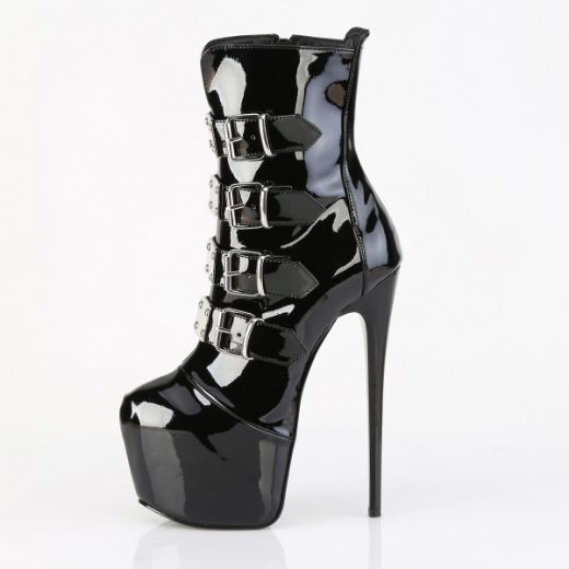 Product image of Pleaser JUBILANT-1023 Blk Pat 7 Inch Heel  3 Inch Concealed PF Strappy Ankle Boot Side Zip