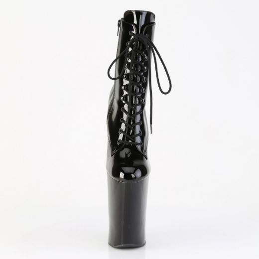 Product image of Pleaser WORSHIP-1020 Blk Pat/Blk 10 Inch Heelless 4 3/4 Inch PF Lace-Up Front Ankle Boot Inside Zip