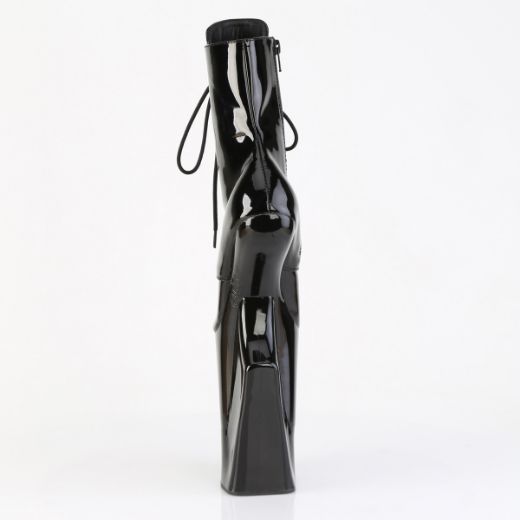 Product image of Pleaser WORSHIP-1020 Blk Pat/Blk 10 Inch Heelless 4 3/4 Inch PF Lace-Up Front Ankle Boot Inside Zip