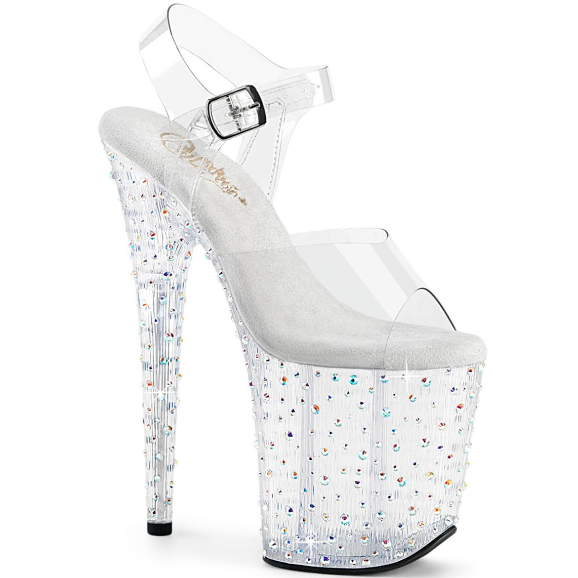 Product image of Pleaser STARDANCE-808 Clr/Clr-Slv Multi RS 8 Inch Heel 4 Inch PF Ankle Strap Sandal