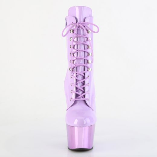 Product image of Pleaser ADORE-1020 Lavender Pat/Lavender Chrome 7 Inch Heel 2 3/4 Inch PF Lace-Up Front Ankle Boot Side Zip