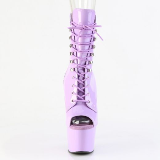 Product image of Pleaser ADORE-1021 Lavender Pat/Lavender 7 Inch Heel 2 3/4 Inch PF Peep Toe Lace-Up Ankle Boot Side Zip