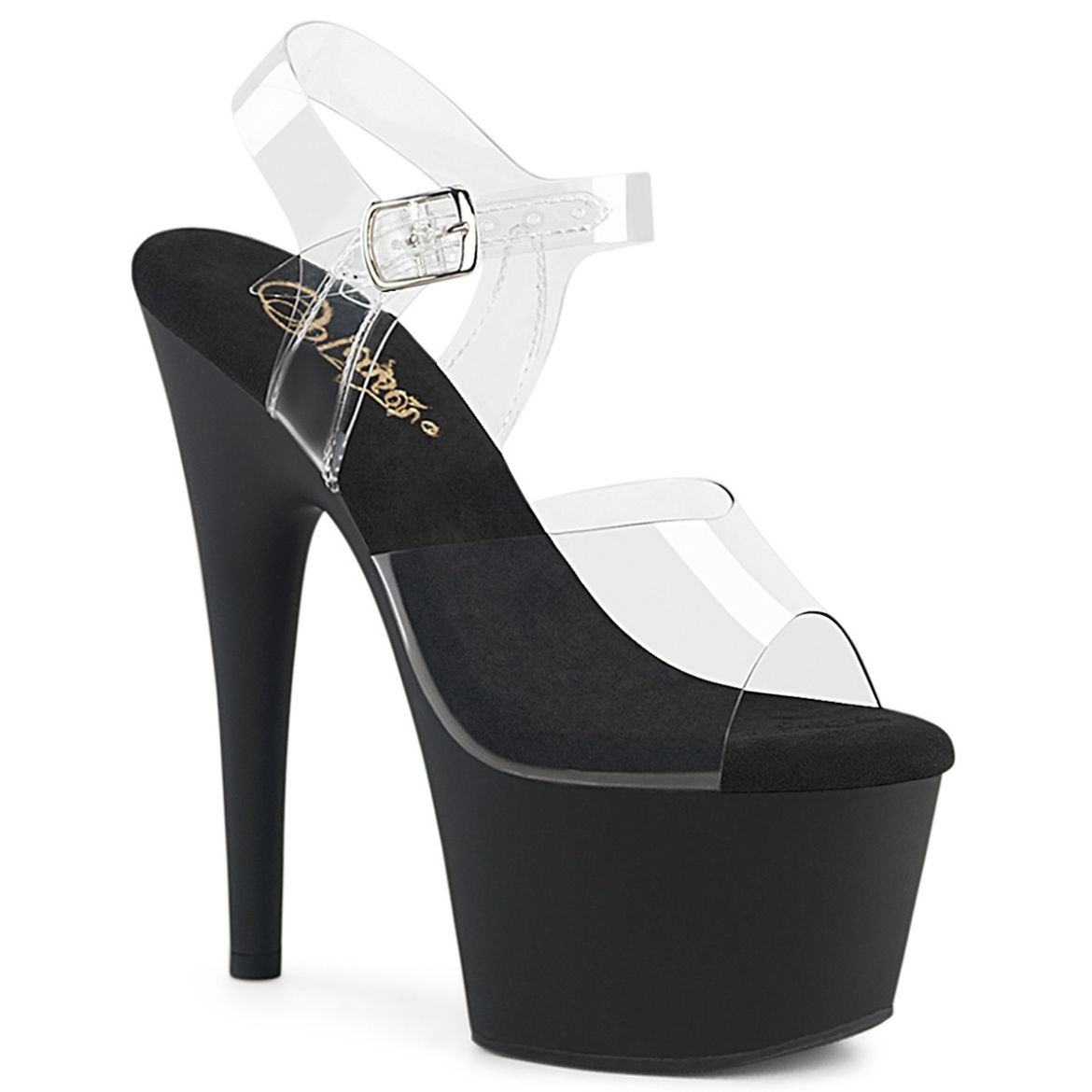 Product image of Pleaser ADORE-708 Clr/Blk Matte 7 Inch Heel 2 3/4 Inch PF Ankle Strap Sandal