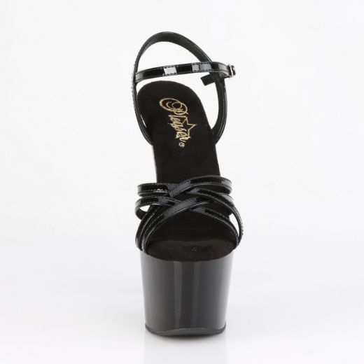 Product image of Pleaser ADORE-717 Blk Pat/Blk 7 Inch Heel 2 3/4 Inch PF Criss Cross Ankle Strap Sandal