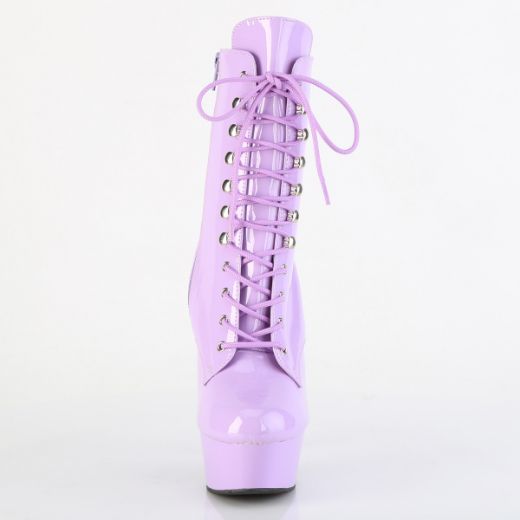 Product image of Pleaser DELIGHT-1020 Lavender Pat/Lavender 6 Inch Heel 1 3/4 Inch PF Lace-Up Front Ankle Boot Side Zip