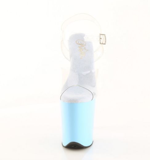 Product image of Pleaser FLAMINGO-808 Clr/B. Blue 8 Inch Heel 4 Inch PF Ankle Strap Sandal