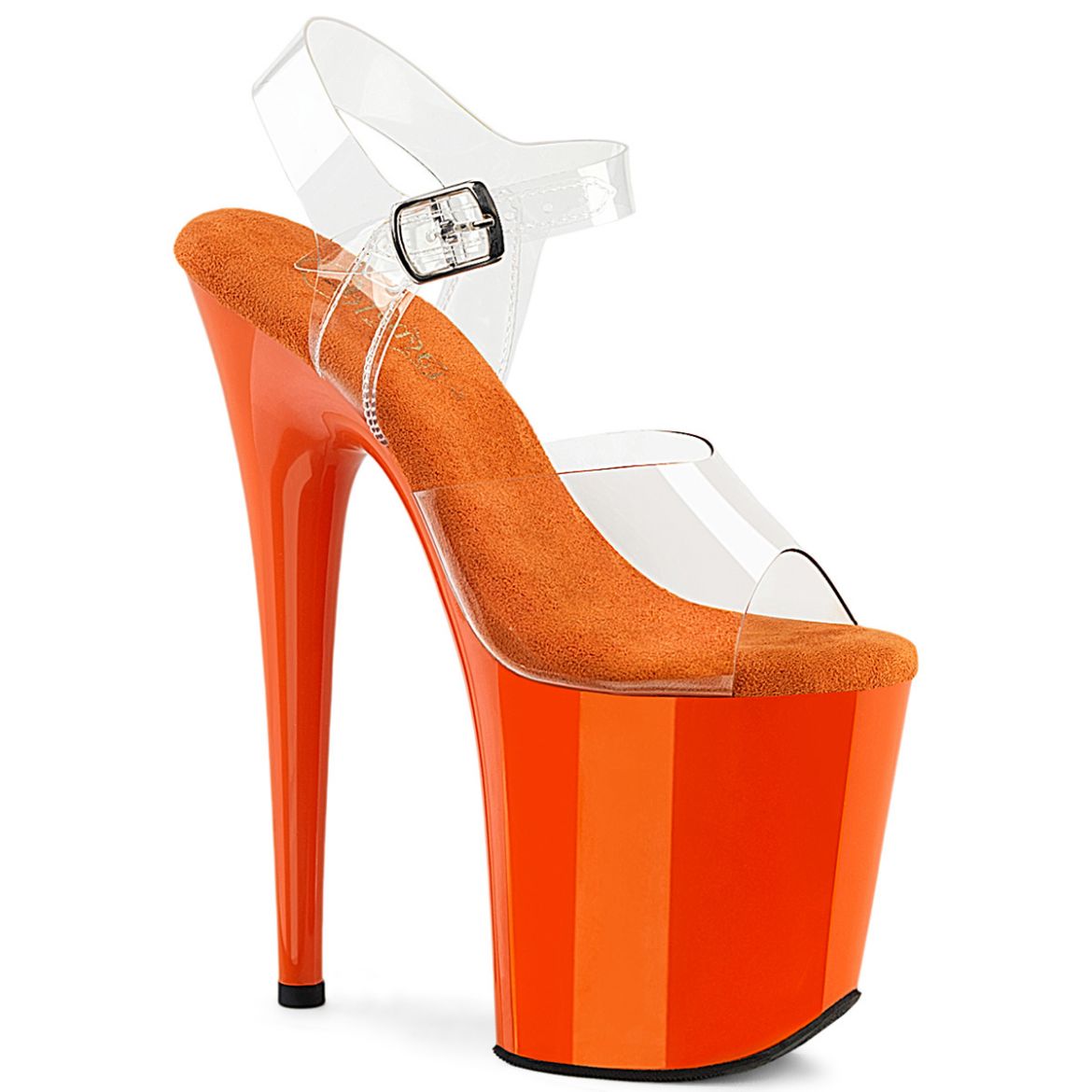 Product image of Pleaser FLAMINGO-808 Clr/Orange 8 Inch Heel 4 Inch PF Ankle Strap Sandal