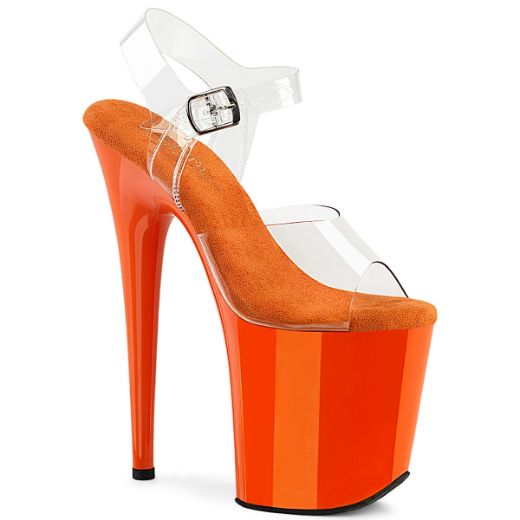 Product image of Pleaser FLAMINGO-808 Clr/Orange 8 Inch Heel 4 Inch PF Ankle Strap Sandal