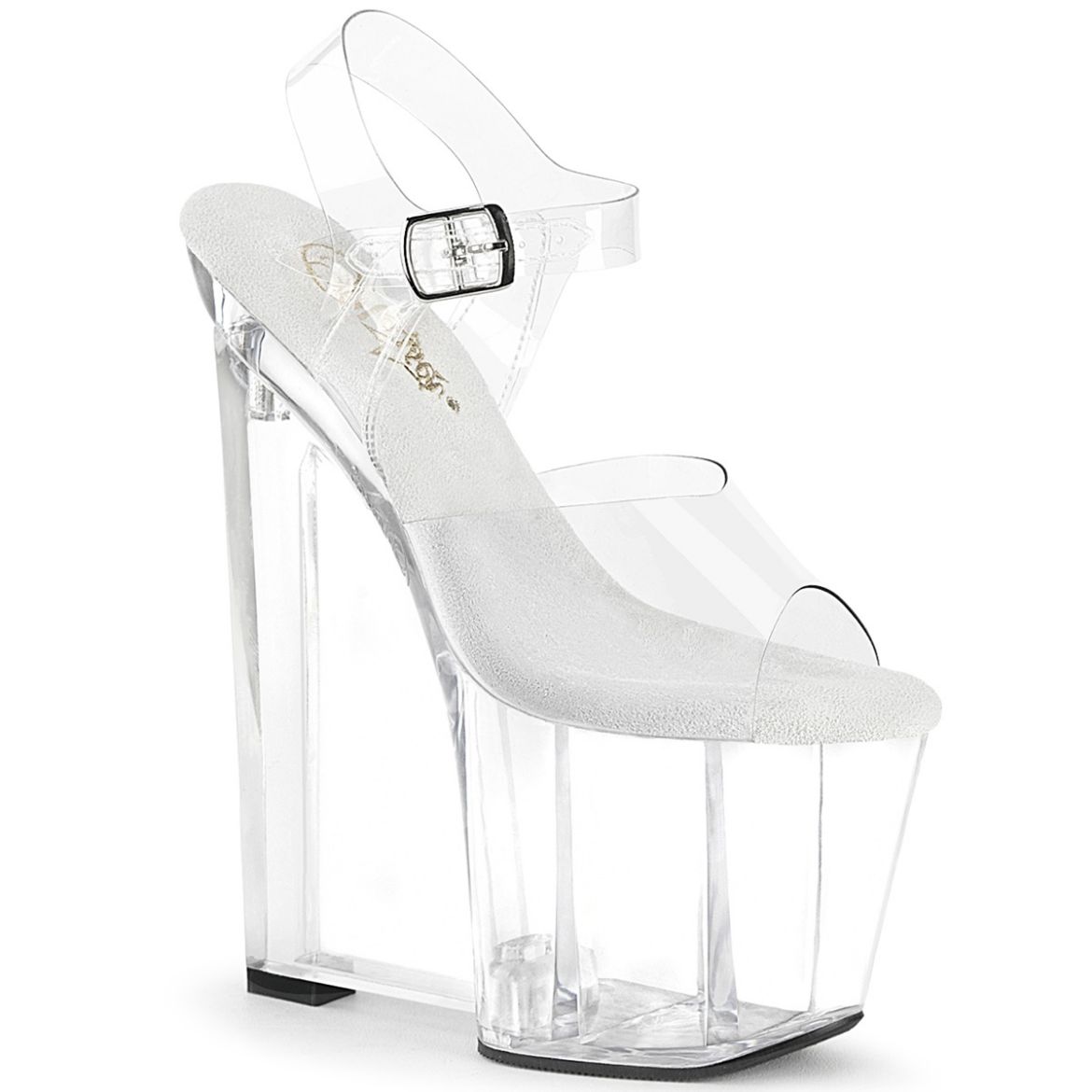 Product image of Pleaser AMAZE-808 Clr/Clr 8 Inch Wedge Heel 3 1/2 Inch PF Ankle Strap Sandal