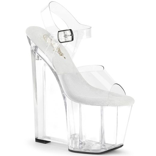Product image of Pleaser AMAZE-808 Clr/Clr 8 Inch Wedge Heel 3 1/2 Inch PF Ankle Strap Sandal