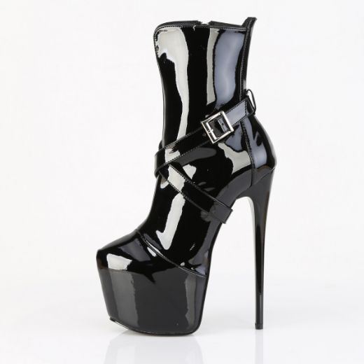 Product image of Pleaser JUBILANT-1011 Blk Pat 7 Inch Heel 3 Inch Concealed PF Ankle Boot Side Zip