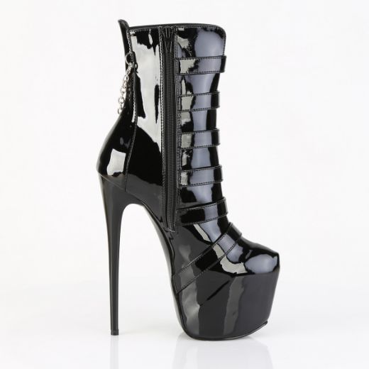 Product image of Pleaser JUBILANT-1015 Blk Pat 7 Inch Heel  3 Inch Concealed PF Strappy Ankle Boot Side Zip