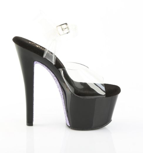 Product image of Pleaser SKY-308CRS Clr/Blk-Lavender RS 7 Inch Heel 2 3/4 Inch PF Ankle Strap Sandal