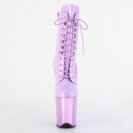 Product image of Pleaser FLAMINGO-1020 Lavender Pat/Lavender Chrome 8 Inch Heel 4 Inch PF Lace-Up Front Ankle Boot Side Zip