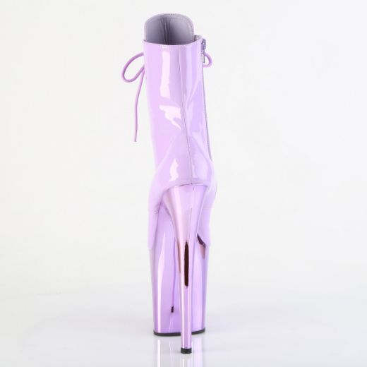Product image of Pleaser FLAMINGO-1020 Lavender Pat/Lavender Chrome 8 Inch Heel 4 Inch PF Lace-Up Front Ankle Boot Side Zip