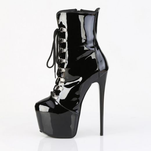 Product image of Pleaser JUBILANT-1014 Blk Pat 7 Inch Heel 3 Inch Concealed PF Lace-Up Front Ankle Boot Side Zip