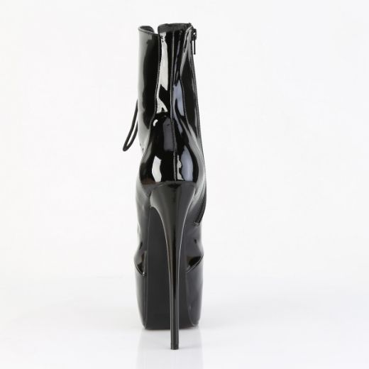 Product image of Pleaser JUBILANT-1014 Blk Pat 7 Inch Heel 3 Inch Concealed PF Lace-Up Front Ankle Boot Side Zip