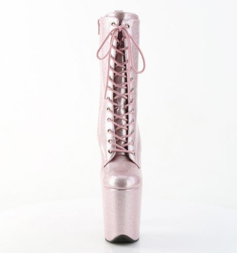 Product image of Pleaser FLAMINGO-1040GP Blush Pink Glitter Pat/M 8 Inch Heel 4 Inch PF Lace Up Front Ankle Boot Side Zip