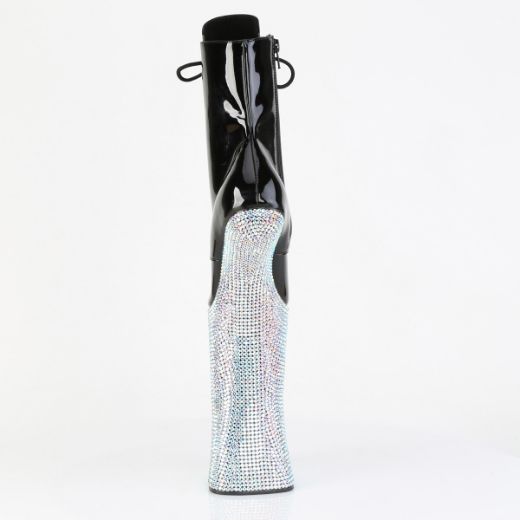 Product image of Pleaser FORBIDDEN-1020BEJ Blk Pat/Slv AB RS 11 Inch Heelless 6 1/4 Inch PF Lace-Up Ankle Boot w/RS Side Zip