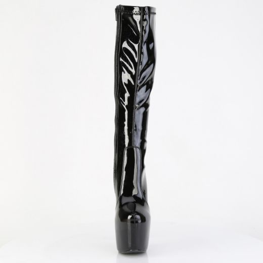 Product image of Pleaser JUBILANT-2000 Blk Str. Pat 7 Inch Heel 3 Inch Concealed PF Stretch Knee Boot Side Zip