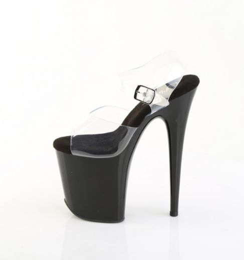 Product image of Pleaser FLAMINGO-808PREM Clr TPU/Blk 8 Inch Heel 4 Inch PF Ankle Strap Sandal