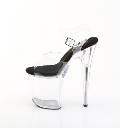 Product image of Pleaser FLAMINGO-808PREM Clr TPU-Blk/Clr 8 Inch Heel 4 Inch PF Ankle Strap Sandal