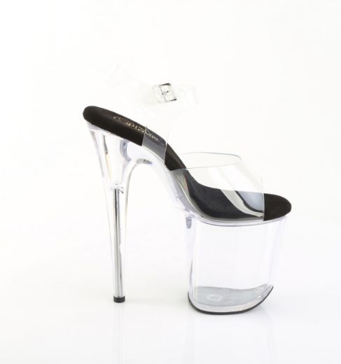 Product image of Pleaser FLAMINGO-808PREM Clr TPU-Blk/Clr 8 Inch Heel 4 Inch PF Ankle Strap Sandal
