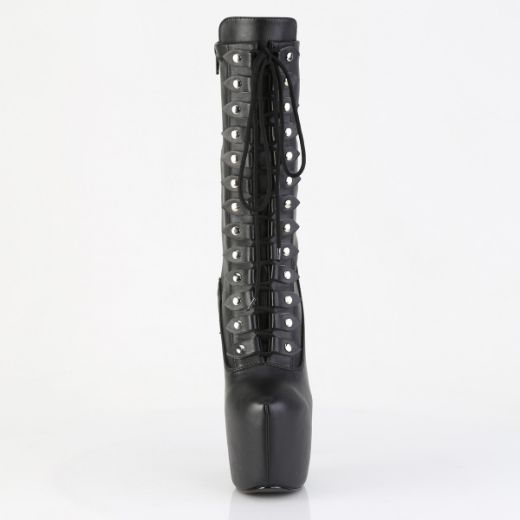 Product image of Pleaser JUBILANT-1048 Blk Str. Faux Leather 7 Inch Heel 3 Inch Concealed PF Lace-Up Mid Calf Boot Side Zip