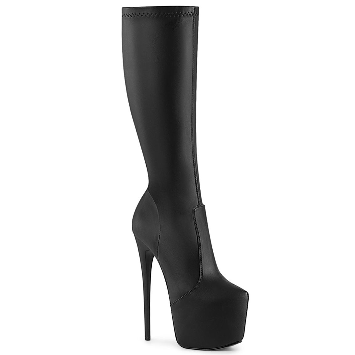Product image of Pleaser JUBILANT-2000 Blk Str. Faux Leather 7 Inch Heel 3 Inch Concealed PF Stretch Knee Boot Side Zip