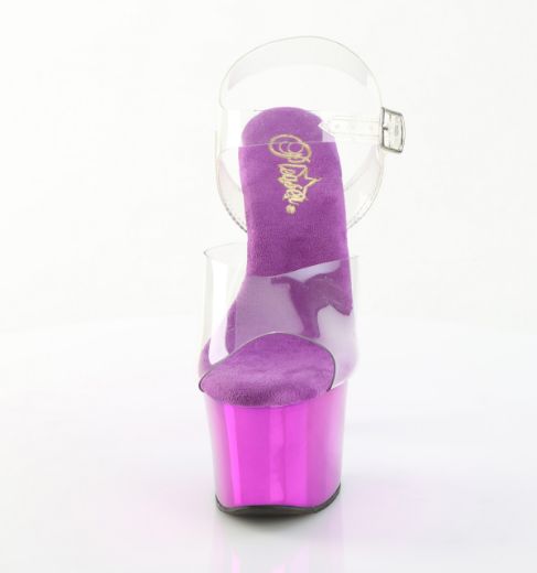 Product image of Pleaser SKY-308CHRS Clr/Purple Chrome-AB RS 7 Inch Heel 2 3/4 Inch PF Ankle Strap Sandal