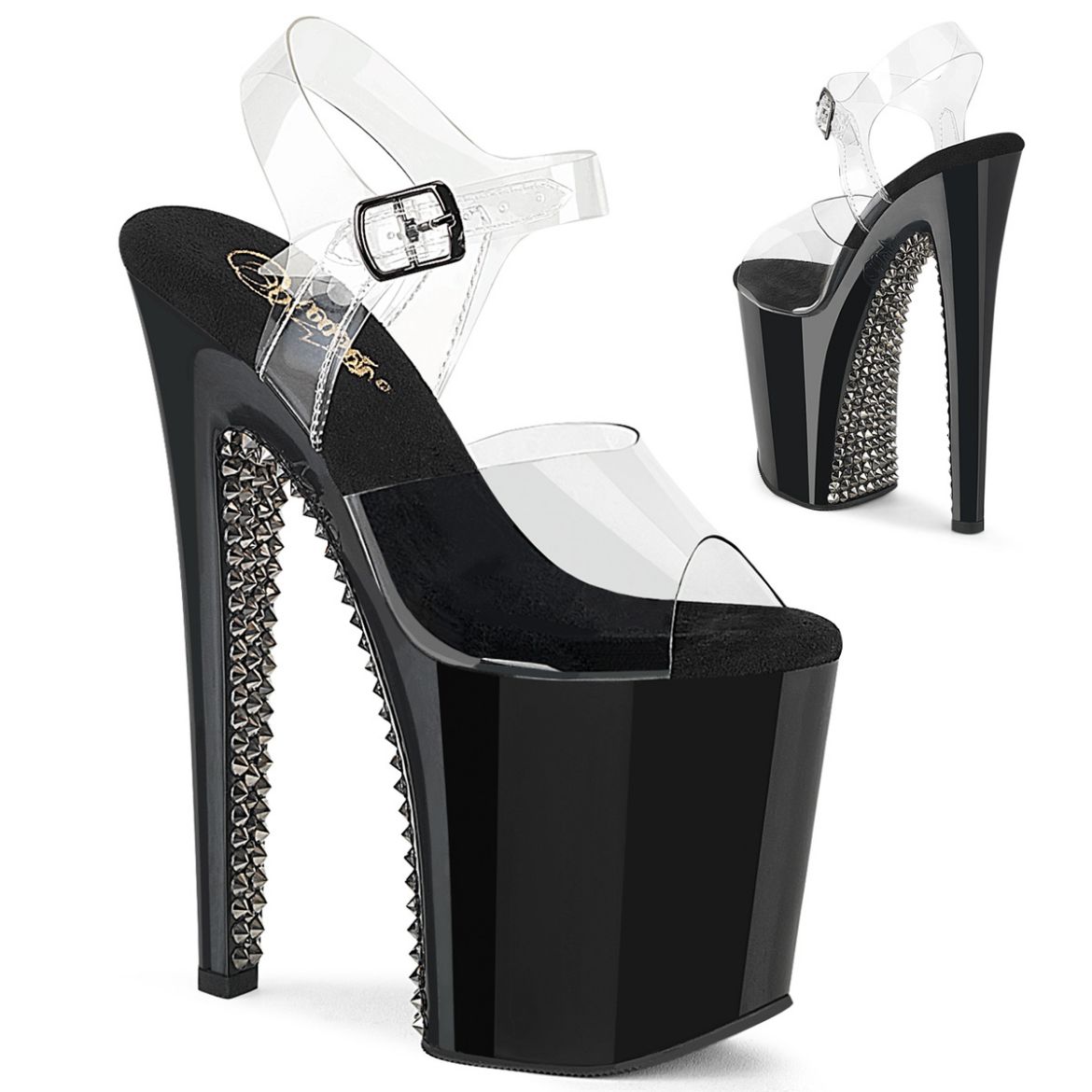 Product image of Pleaser XTREME-808SPRS Clr/Blk-Pewter 8 Inch Heel 4 Inch PF Ankle Strap Sandal w/ RS