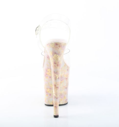 Product image of Pleaser FLAMINGO-808MB Clr/Blush-Gold Marble 8 Inch Heel 4 Inch Tinted PF Ankle Strap Sandal