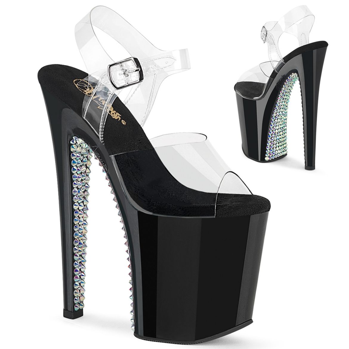 Product image of Pleaser XTREME-808SPRS Clr/Blk-Slv Multi 8 Inch Heel 4 Inch PF Ankle Strap Sandal w/ RS