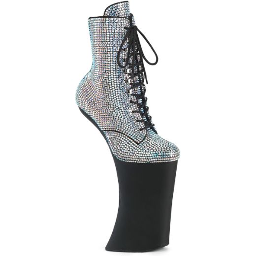 Product image of Pleaser FORBIDDEN-1020RS Slv AB RS/Blk Matte 11 Inch Heelless 6 1/4 Inch PF RS Embellished Ankle Boot Side Zip