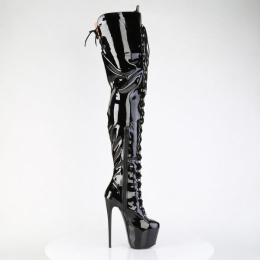 Product image of Pleaser JUBILANT-4012 Blk Str. Pat 7 Inch Heel 3 Inch Concealed PF Lace-Up Crotch Boot Side Zip