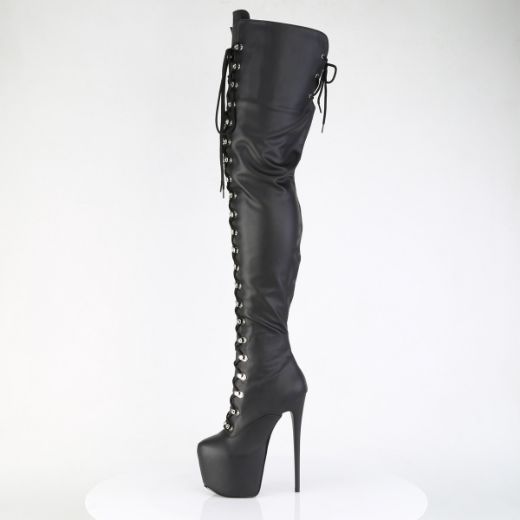 Product image of Pleaser JUBILANT-4012 Blk Str. Faux Leather 7 Inch Heel 3 Inch Concealed PF Lace-Up Crotch Boot Side Zip