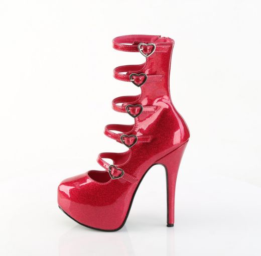 Product image of Bordello TEEZE-23 Fuchsia Glitter Pat 5 3/4 Inch Heel 5 Buckle Strapped Concealed Platform Bootie