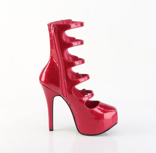 Product image of Bordello TEEZE-23 Fuchsia Glitter Pat 5 3/4 Inch Heel 5 Buckle Strapped Concealed Platform Bootie