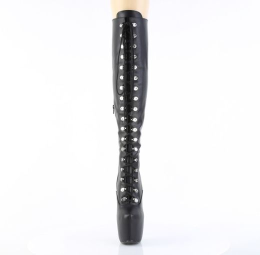 Product image of Pleaser JUBILANT-3012 Blk Str. Faux Leather 7 Inch Heel 3 Inch PF Lace-Up Front Over-The-Knee Boot Side Zip