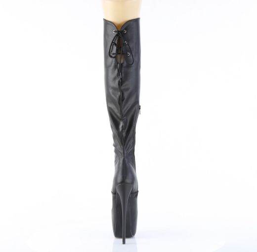 Product image of Pleaser JUBILANT-3012 Blk Str. Faux Leather 7 Inch Heel 3 Inch PF Lace-Up Front Over-The-Knee Boot Side Zip