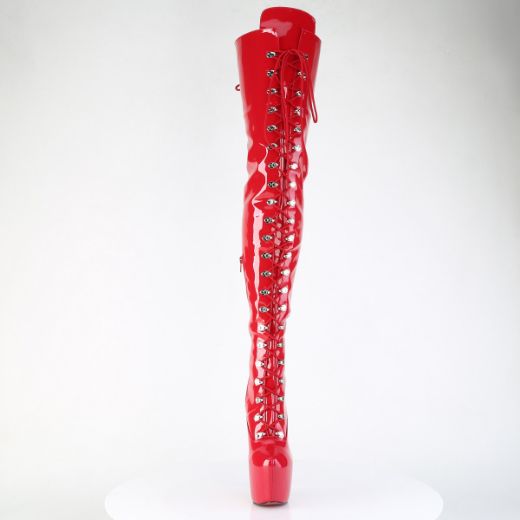 Product image of Pleaser JUBILANT-4012 Red Str. Pat 7 Inch Heel 3 Inch Concealed PF Lace-Up Crotch Boot Side Zip
