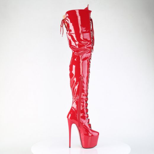 Product image of Pleaser JUBILANT-4012 Red Str. Pat 7 Inch Heel 3 Inch Concealed PF Lace-Up Crotch Boot Side Zip