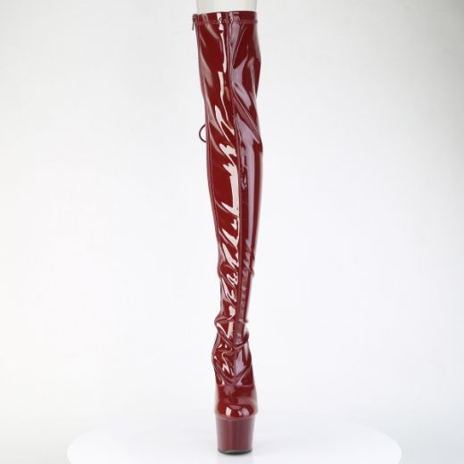 Product image of Pleaser ADORE-3063 Burgundy Str. Pat/Burgundy 7 Inch Heel 2 3/4 Inch PF Lace-Up Back Stretch Thigh Boot Side Zip