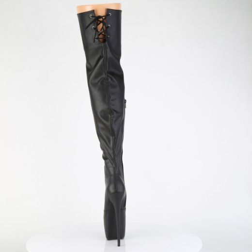 Product image of Pleaser JUBILANT-3007 Blk Str. Faux Leather 7 Inch Heel 3 Inch Concealed PF Stretch Thigh Boot Side Zip