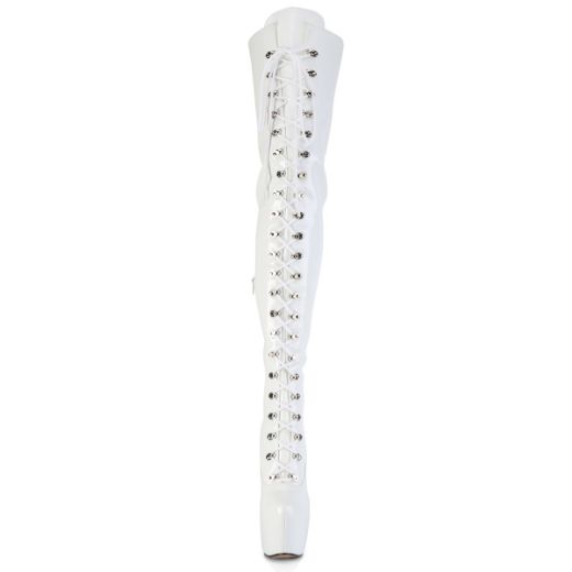 Product image of Pleaser JUBILANT-4012 Wht Str. Pat 7 Inch Heel 3 Inch Concealed PF Lace-Up Crotch Boot Side Zip