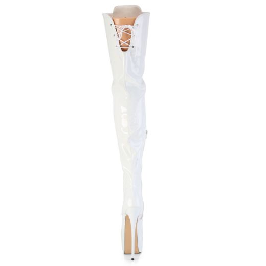 Product image of Pleaser JUBILANT-4012 Wht Str. Pat 7 Inch Heel 3 Inch Concealed PF Lace-Up Crotch Boot Side Zip